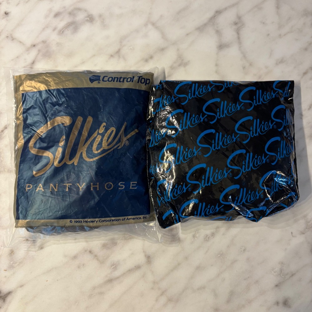 Vintage Silkies Control Top Pantyhose 2 Pack Off Black Size Large Style 132 USA
